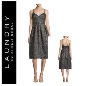 🍾 LAUNDRY by SHELLI SEGAL Jacquard Fit-&-Flare Dress Metallic Det NWT $304 Sz 2